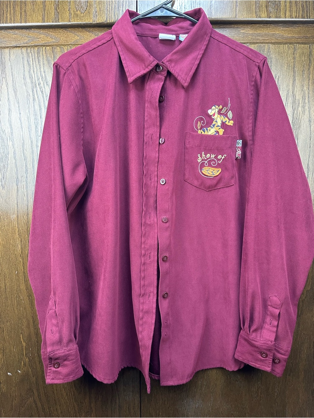 Disney Men's Burgundy Button-Down Shirt with Embroidered Character